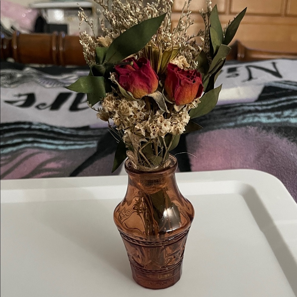 **FINAL PRICE** Brown Glass Vase with Dried Floral Arrangement